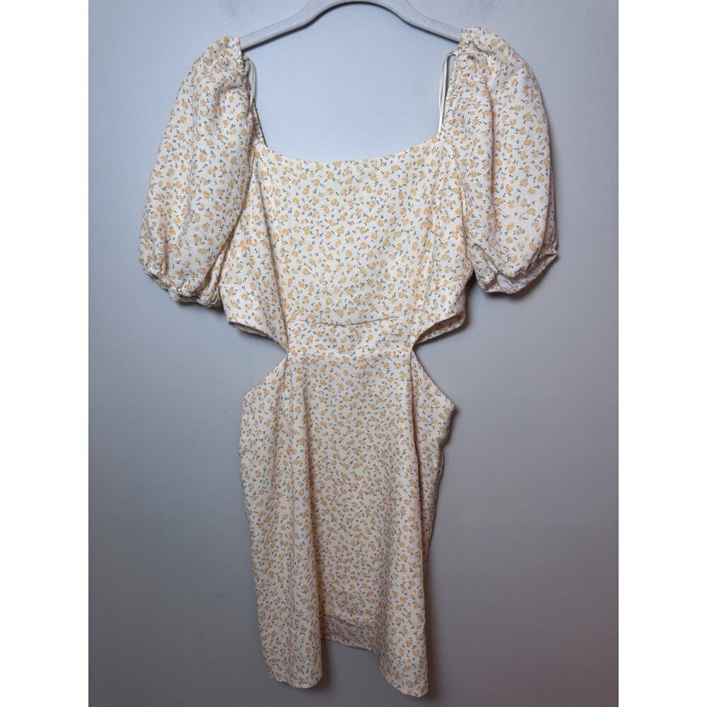 Elodie Light Yellow Floral Mini Dress With Cut Outs XS/S NWT